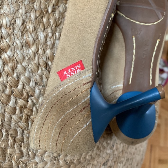 Miss Sixty mint condition tan suede heels w/ denim & stitching detailing size 37 - Picture 4 of 10